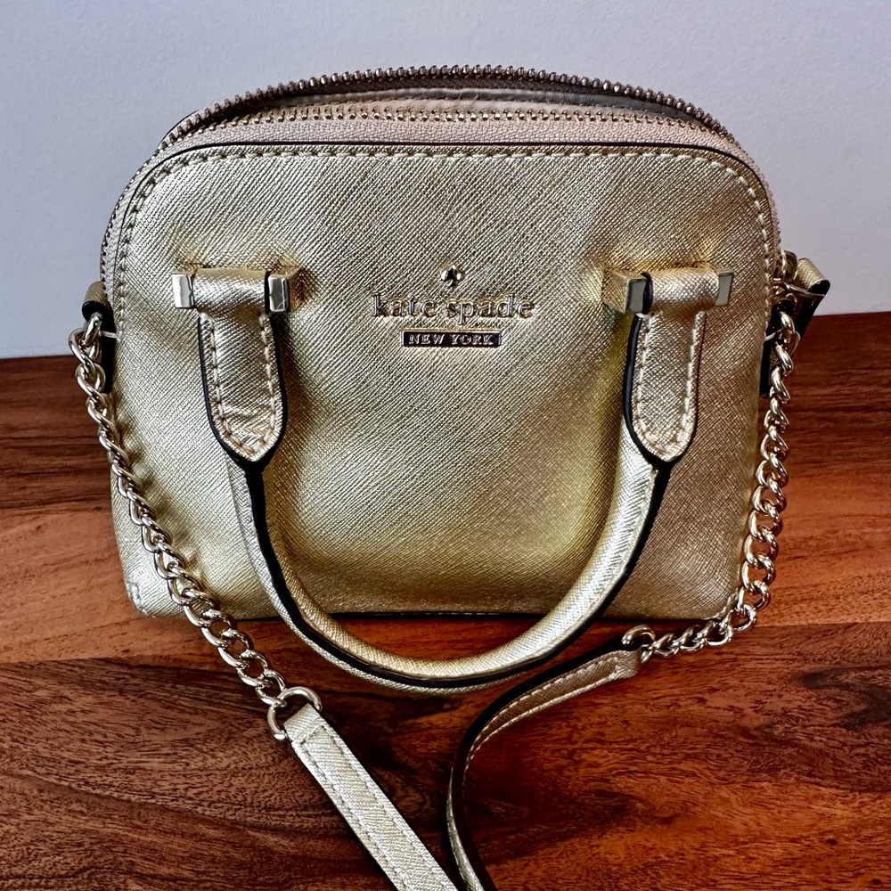 Kate Spade Cedar Street Gold Mini Maise Metallic Leather Crossbody - Picture 9 of 17
